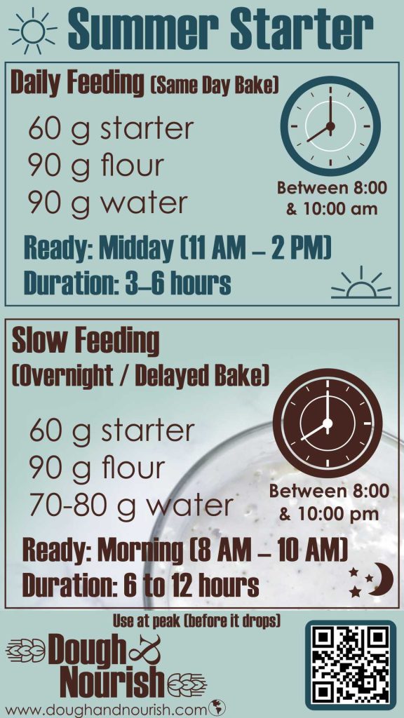 Dough and Nourish Summer Sourdough Starter Quick Reference guide for your phone.